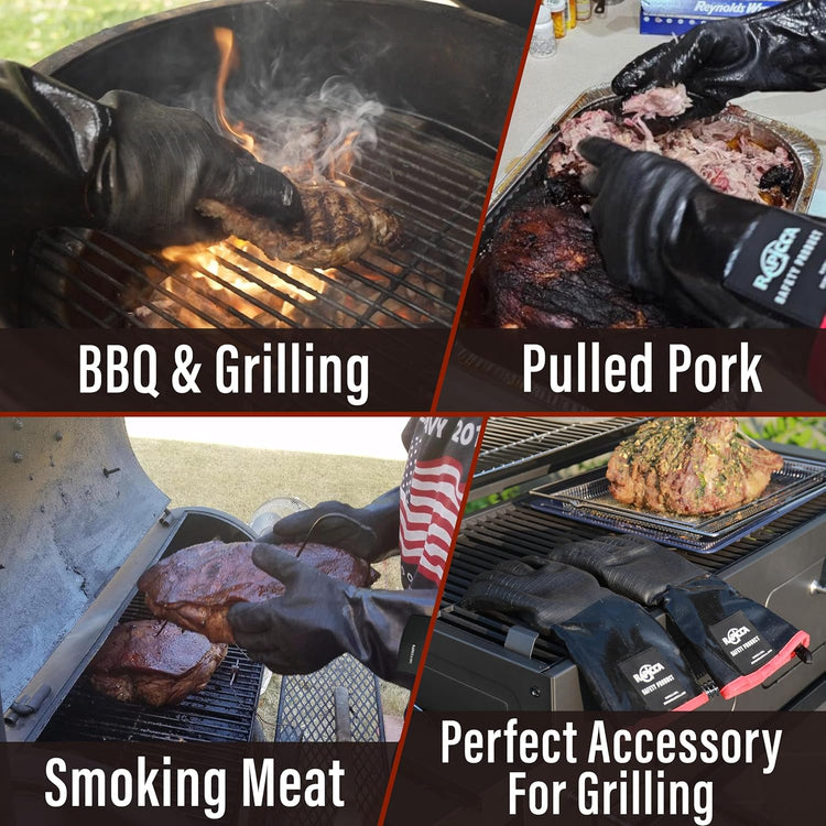 Ultimate BBQ Grill Gloves - 932°F Heat Resistant Neoprene, Extra Large 14" for Maximum Protection