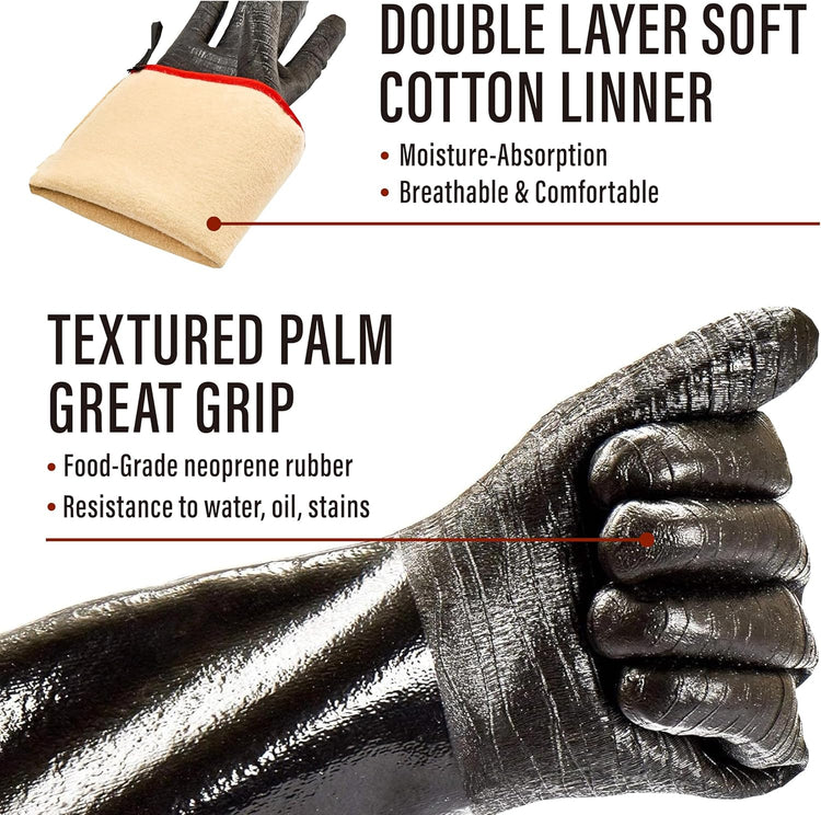 Ultimate BBQ Grill Gloves - 932°F Heat Resistant Neoprene, Extra Large 14" for Maximum Protection