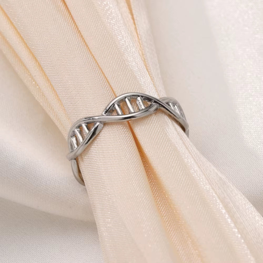 Elegant Vintage DNA Spiral Stainless Steel Rings for Women - Aesthetic Femme Jewelry Band