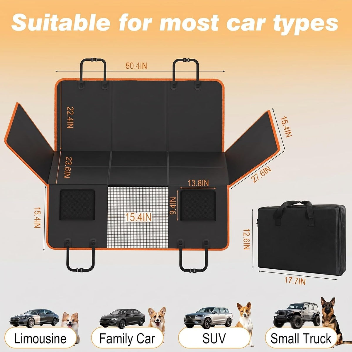 Premium PU Leather Dog Car Seat Cover with Extra 45% Space - Hard Bottom for Ultimate Comfort